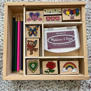 Melissa & Doug Colorful Wooden Stamp Set with Washable Ink